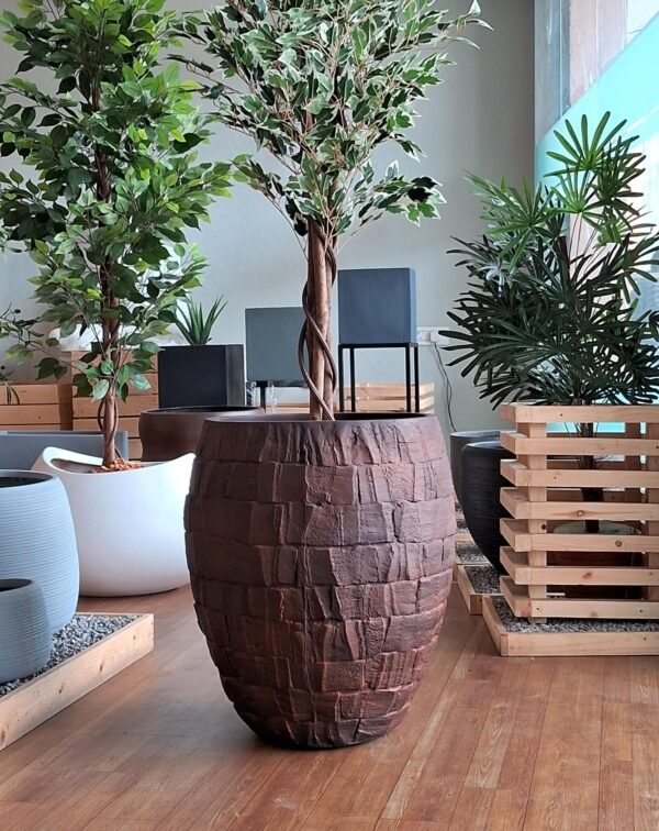 Shop the VISMITA Premium Barrel-Shaped FRP Planter — durable fiberglass construction, stylish design, perfect for home and garden decor. Available now at ArtaFlora.com.
