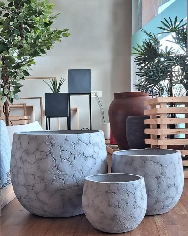 Shop TAMRA round FRP planter—durable, stylish, and lightweight. Ideal for indoor and outdoor spaces. Explore the collection now at ArtaFlora.com.