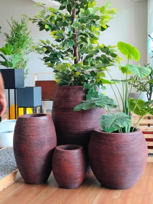Discover the UTTAMA tapering cylinder FRP planter—textured, durable, and stylish. Perfect for homes and offices. Shop now at ArtaFlora.com.