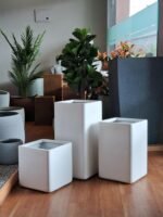 Matte White Square Planters – Premium FRP Pots | ArtaFlora.com