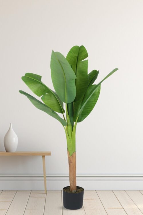 "Artificial Banana Plant 47 inches - Lifelike faux tropical decor for home or office, perfect for a relaxed and summery ambiance."