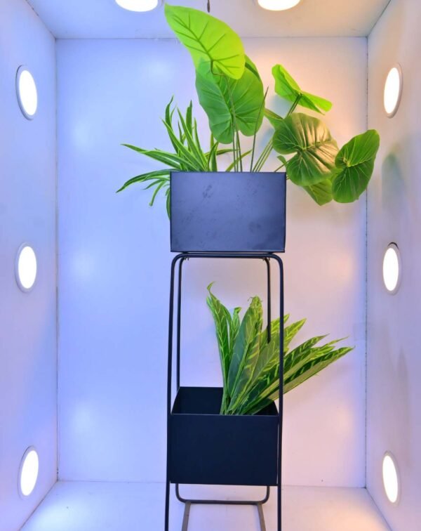 Organize your greenery with the Two-Tier Metal Plant Stand with Rectangular Planters – a 27.56-inch stylish solution for modern spaces. Shop now at ArtaFlora.com.