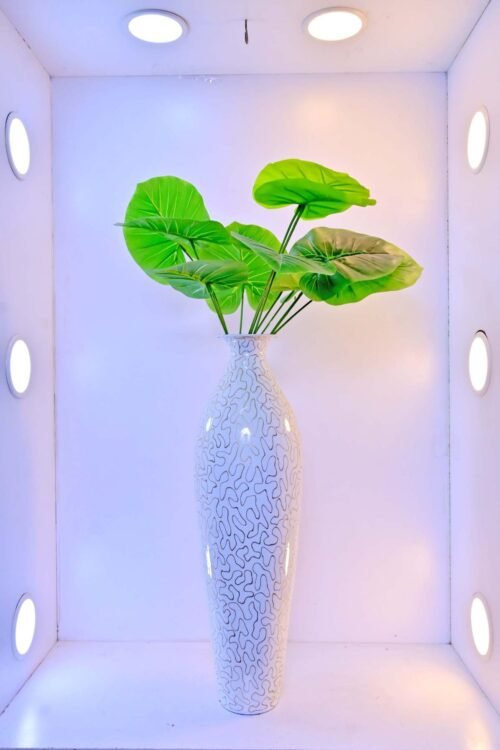 Ceramic Style Metal Vase – White Marble Finish