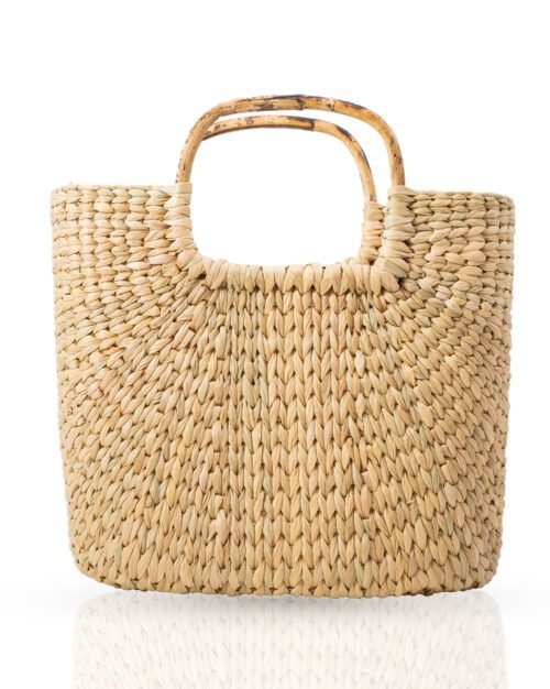 Handmade tote bag with bamboo handles