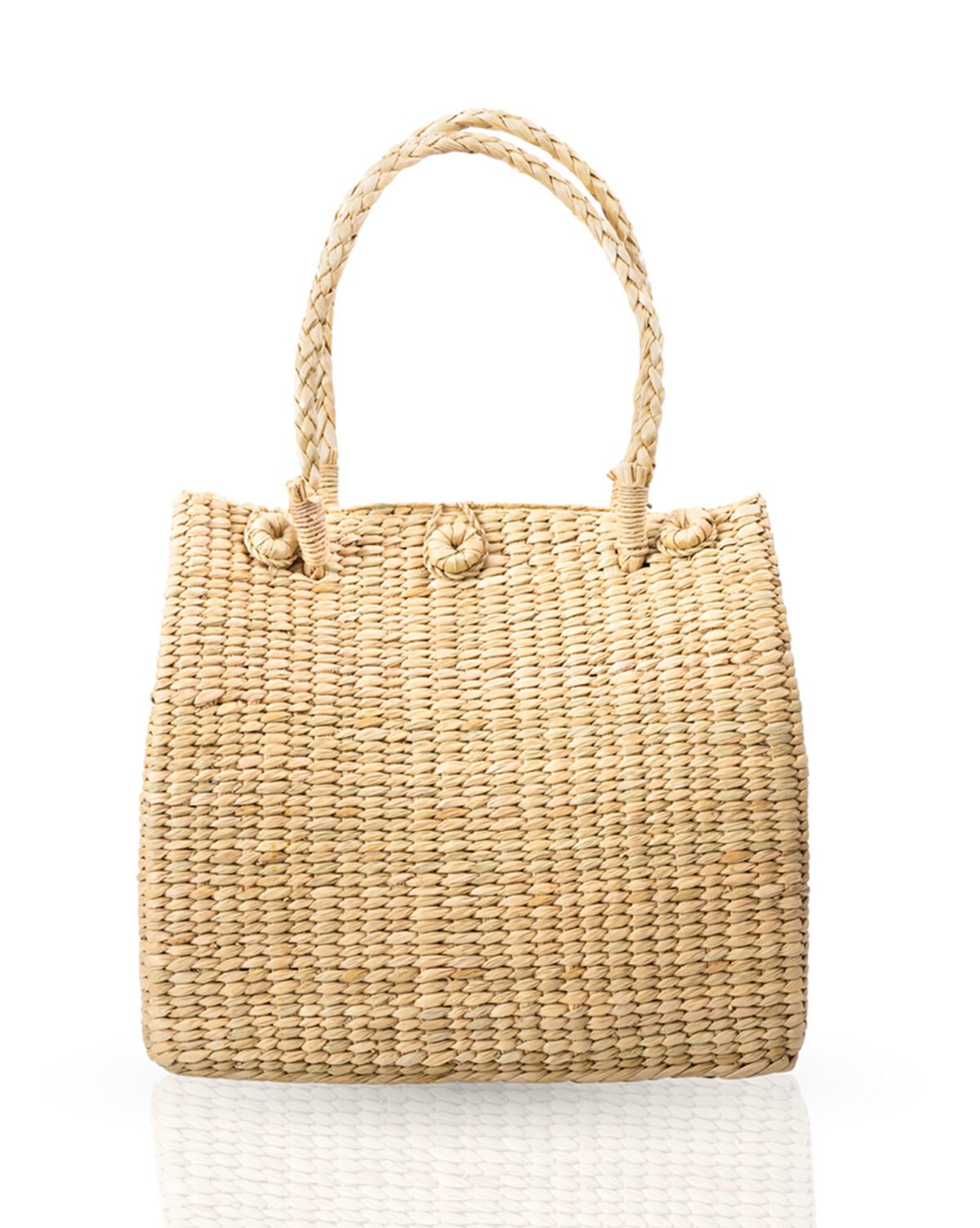 Handwoven grass tote bag front view