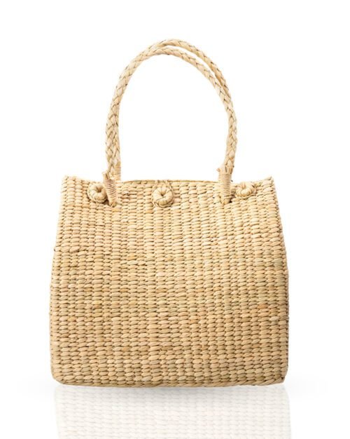 Handwoven grass tote bag front view