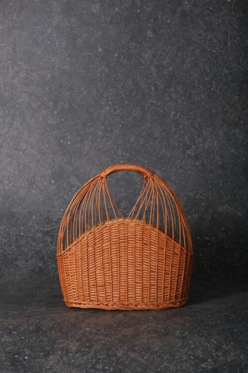 Handwoven Dome-Shaped Wicker Shopping Basket with Handles