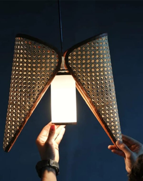 Rattan Butterfly Pendant Light front view