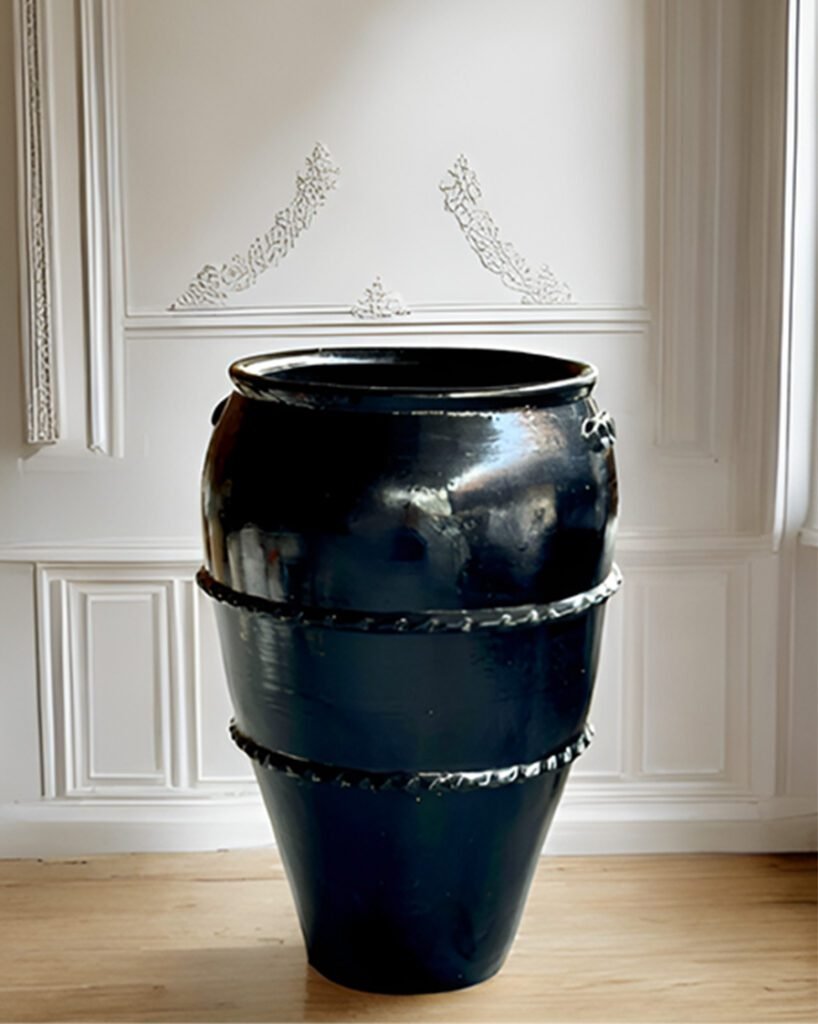 Bhairav Terracotta Urn with textured bands and deep dark color