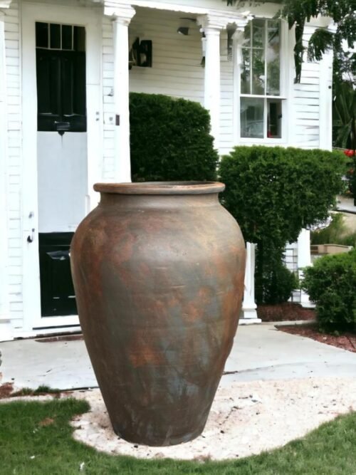 Savanur Terracotta Urn with textured bands and dark color