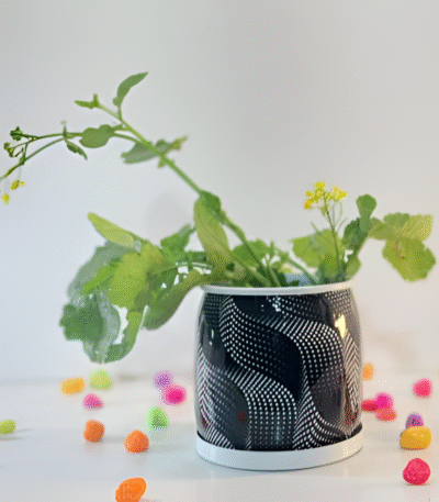 Assorted Marble-Effect Printed Metal Planter