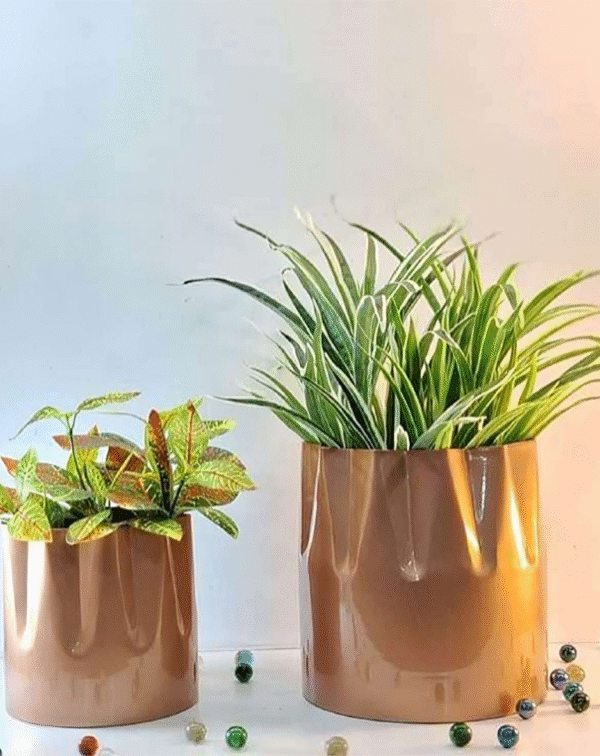 Glossy Cylindrical Metal Planter