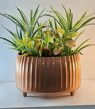 Wide Ribbed Metal Planter