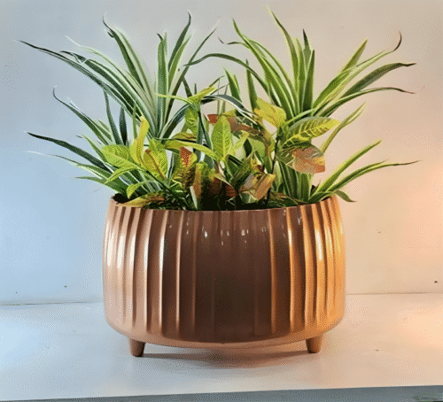 Wide Ribbed Metal Planter