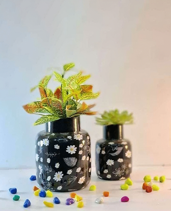 Floral Jar-Shaped Metal Planter Set – Big & Small