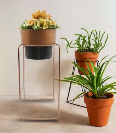 Copper/Silver Finish Metal Planter