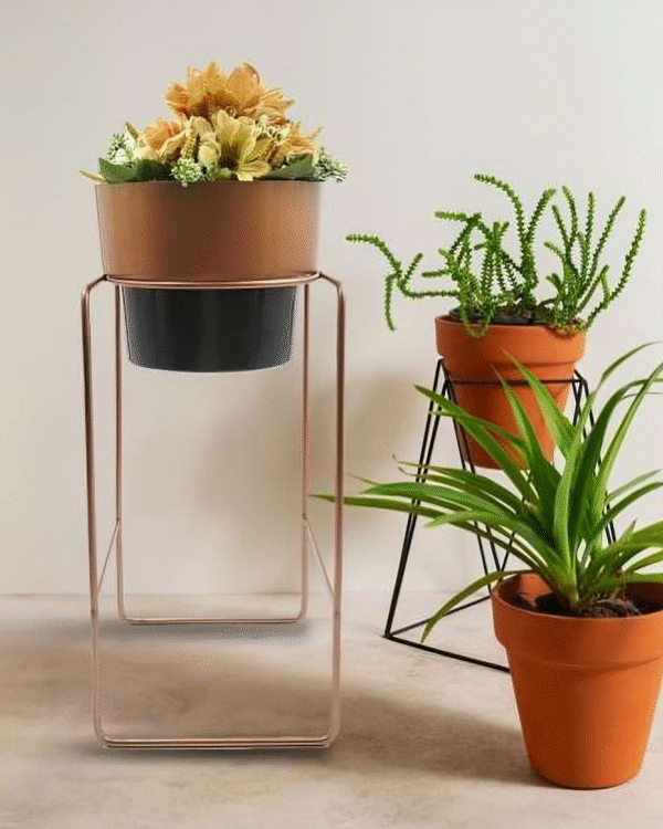 Copper/Silver Finish Metal Planter