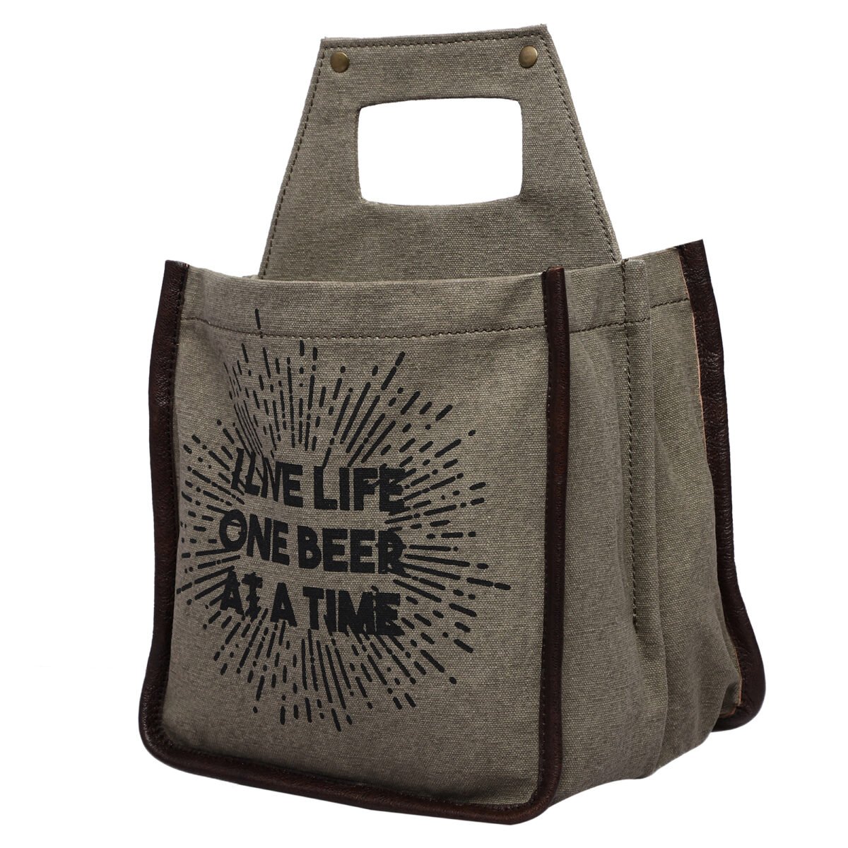 Mona B - 100% Canvas Beer 6 Pack Carrier, Caddy, Holder, Tote, Basket, Bottle Holder (Life)