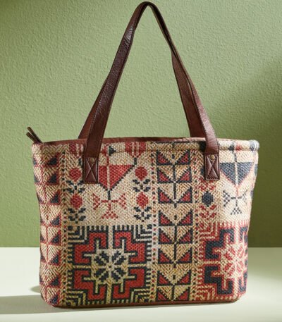 Mona B - Upcycled Canvas Medium Canvas Handbag for Women | Tote Bag | Crossbody Bag for Grocery, Shopping, Travel | Stylish Vintage Shoulder Bags for Women
