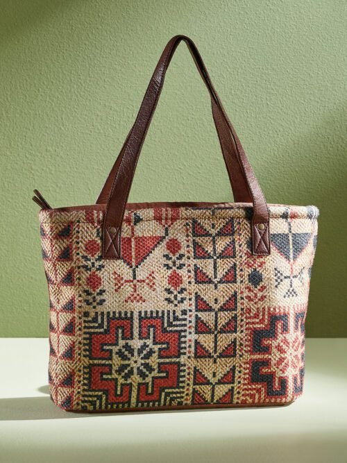 Mona B - Upcycled Canvas Medium Canvas Handbag for Women | Tote Bag | Crossbody Bag for Grocery, Shopping, Travel | Stylish Vintage Shoulder Bags for Women