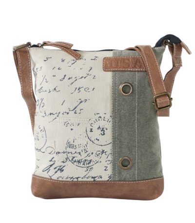 Mona B - Cotton Canvas Messenger Crossbody Sling Bag with Stylish Design for Women: Vintage Script Cream