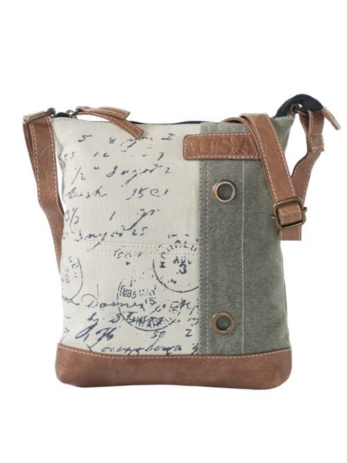 Mona B - Cotton Canvas Messenger Crossbody Sling Bag with Stylish Design for Women: Vintage Script Cream