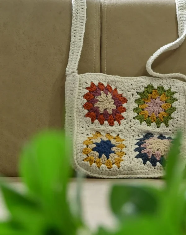 hand knitted cotton sling bag