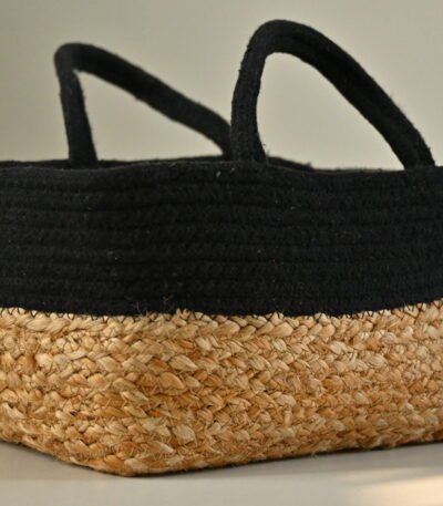 Multicolor handmade jute and cotton rectangular basket with raffia design – colorful decorative storage solution