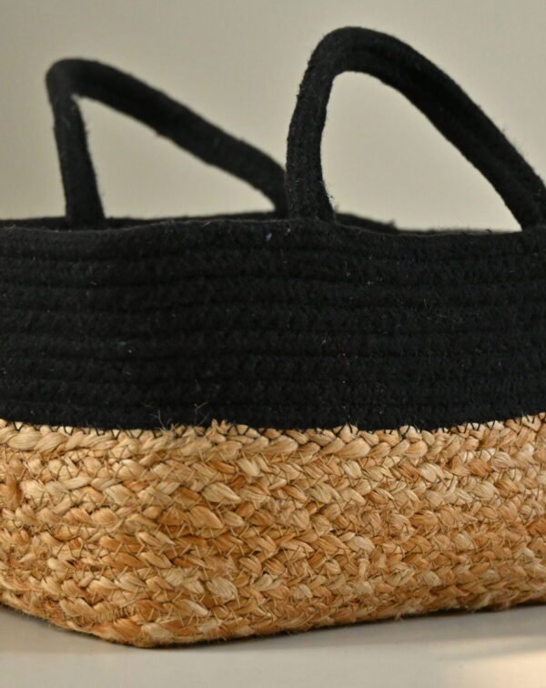 Multicolor handmade jute and cotton rectangular basket with raffia design – colorful decorative storage solution