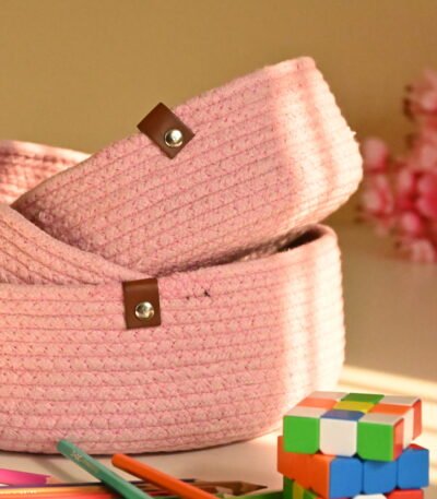 Jute & Cotton Design Rectangular Basket.