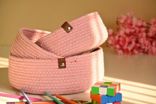 Jute & Cotton Design Rectangular Basket.