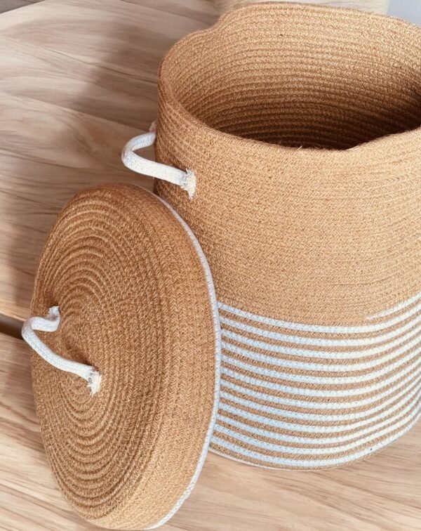 Oval tall jute rope laundry basket hamper with handles – 14×18 inch woven storage for dirty clothes and linens