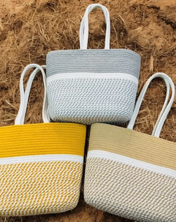 Elevate everyday style with the Lucky handcrafted cotton rope tote bag for women. Features double handles and a compact, versatile design for office or college.