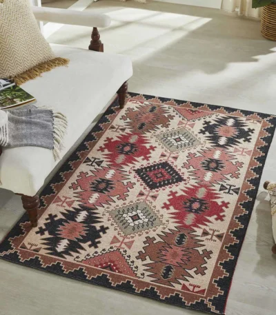 Multicolor Printed Vintage Dhurrie Carpet