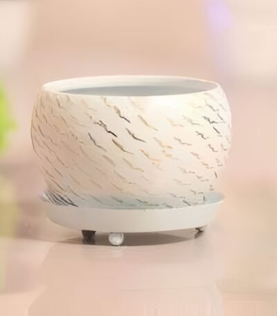 Round Glossy Metal Planter with Tray