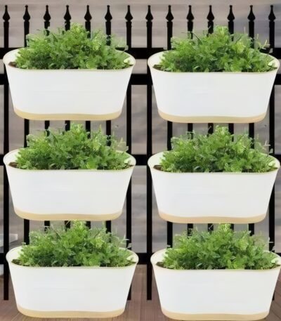 Rectangular White Metal Balcony Planter