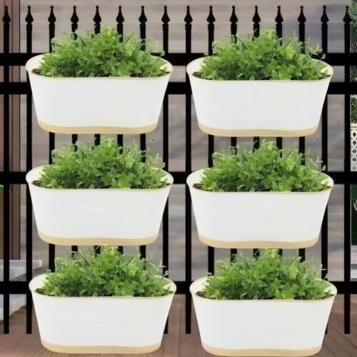 Rectangular White Metal Balcony Planter