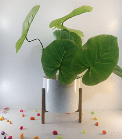 Iron Planter with Wooden Stand