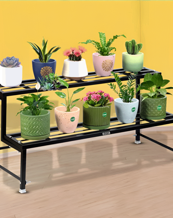 2-Tier Metal Planter Stand – Black Indoor Plant Rack