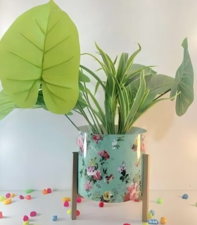 Printed Metal Pot with Wooden Stand