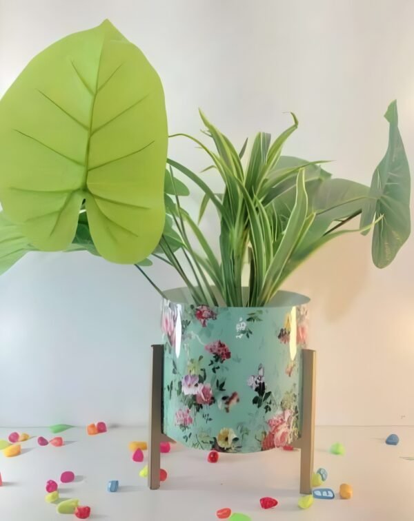 Printed Metal Pot with Wooden Stand
