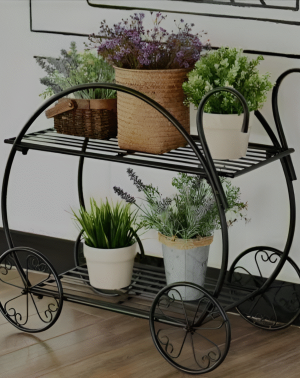Iron Trolley-Style 2-Tier Planter Stand – Vintage