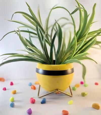 Round Yellow Gloss Metal Planter
