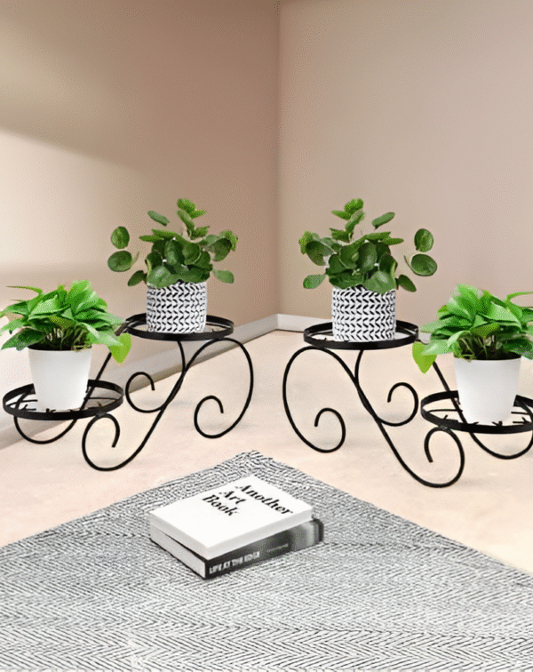 Black Double Scroll Iron Planter Stand – Twin Pot Display