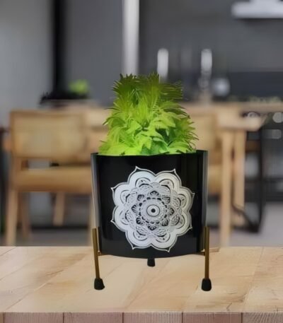 Mandala Accent Metal Planter with Stand