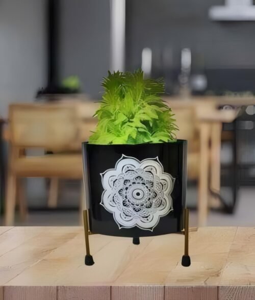 Mandala Accent Metal Planter with Stand