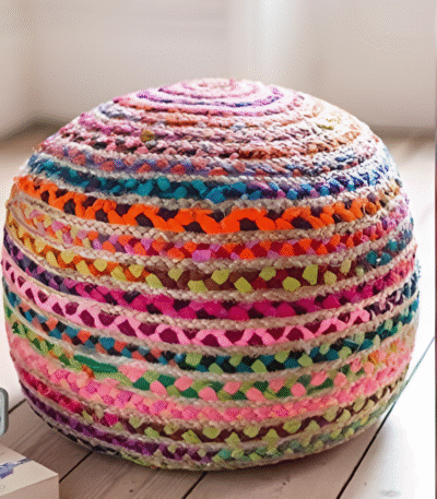 Rainbow Jute-Cotton Ottoman