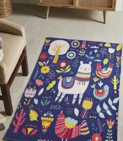 Printed Llama Kids Room Dhurrie Carpet Rug Runner Floor Mat