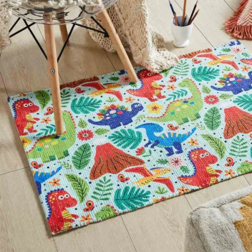Printed Dino Kids Room Dhurrie Carpet Rug Runner Floor Mat for Living Room