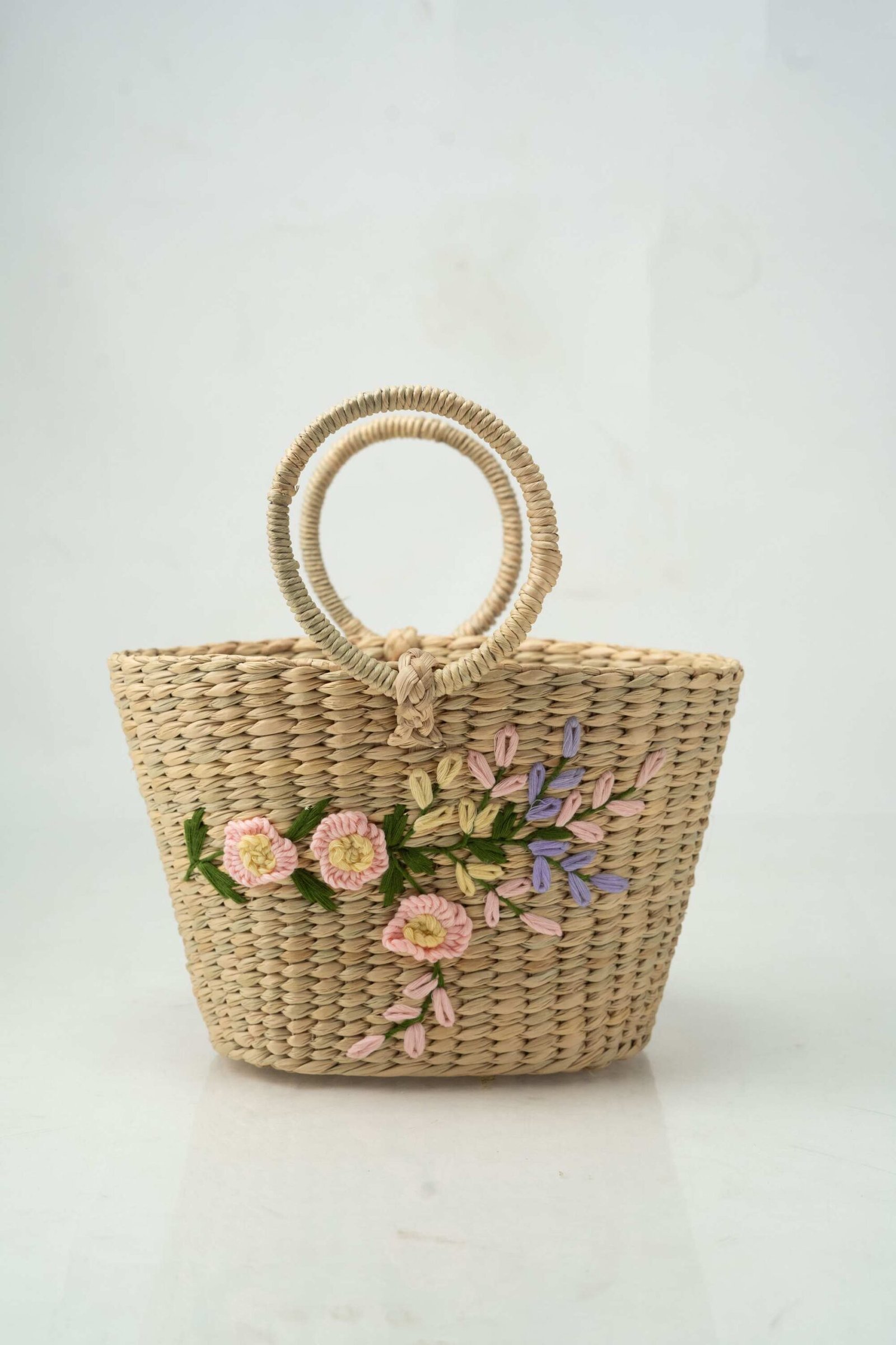 ST202311 Oval Cane Handle Bag with Embroidery